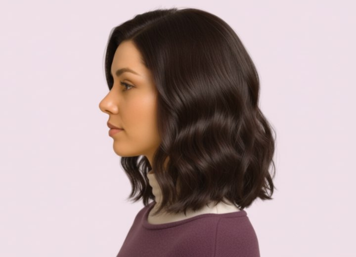 Cheveux mi-longs aux ondulations douces &ndash; Vue de c&ocirc;t&eacute;