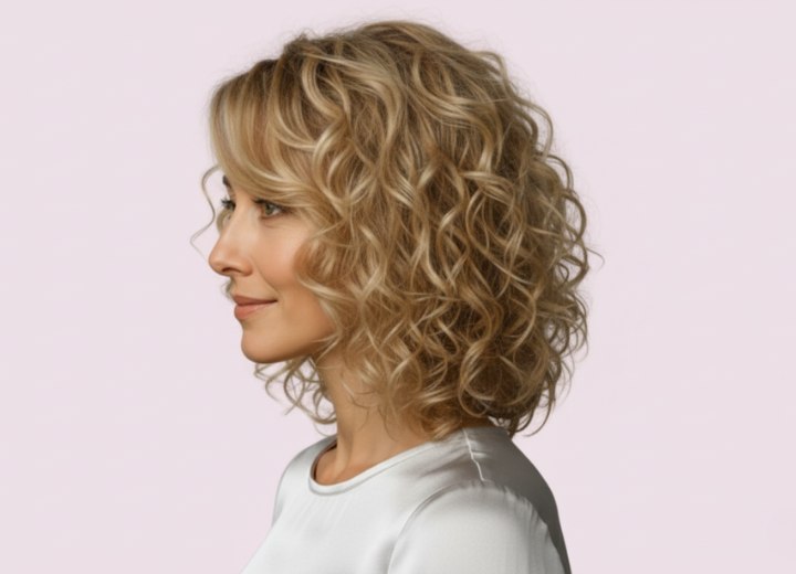 Cheveux mi-longs boucl&eacute;s &ndash; Vue de c&ocirc;t&eacute;