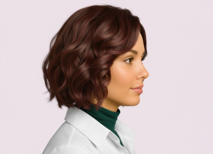 Carr&eacute; brun chocolat boucl&eacute; &ndash; Vue de c&ocirc;t&eacute;