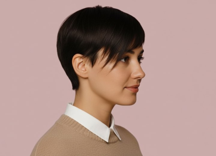 Coupe pixie lisse avec une forme en bol – Vue de côté