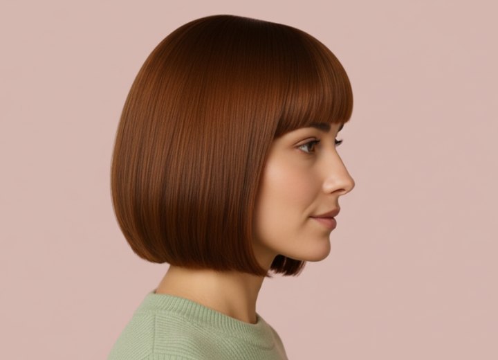 Carré lisse avec frange droite – Vue de côté