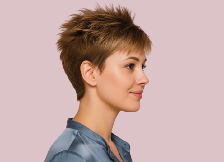 Cheveux courts et hérissés pour femmes à la mode – Vue de côté