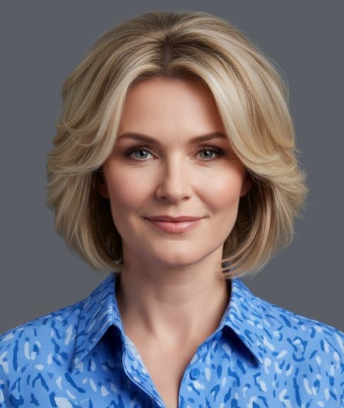 Carr&eacute; blond aux ondulations l&eacute;g&egrave;res et &agrave; l&rsquo;allure jeune