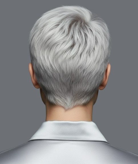 Coupe &agrave; la gar&ccedil;onne pour cheveux gris &ndash; Vue de dos