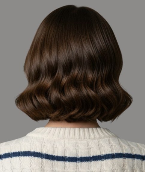 Coiffure mi-longue d&eacute;grad&eacute;e avec ondulations &ndash; Vue de dos