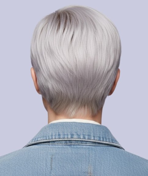 Coiffure courte pour femmes aux cheveux gris &ndash; Vue de dos