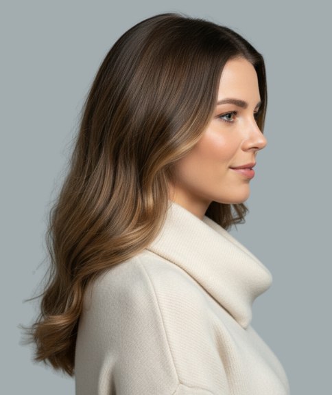 Coiffure longue aux ondulations romantiques &ndash; Vue de profil