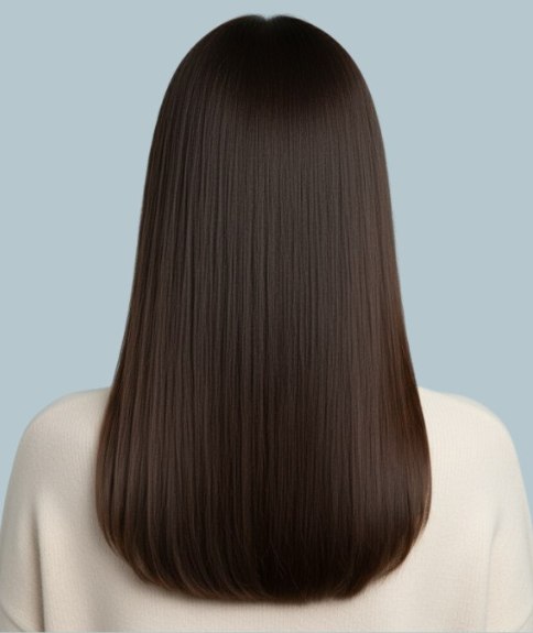 Cheveux longs brun espresso, brillants &ndash; Vue de dos