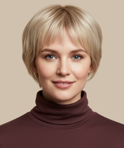 Cheveux courts f&eacute;minins avec longue frange douce