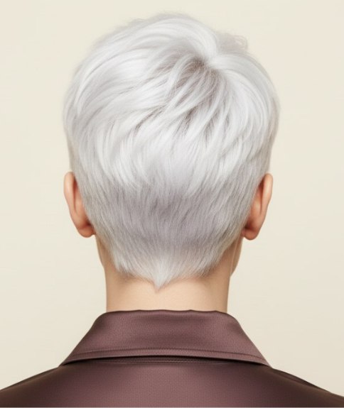 Cheveux blond platine tr&egrave;s courts &ndash; Vue de dos