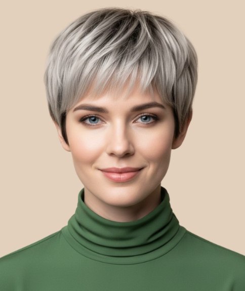 Coupe courte dégradée avec frange