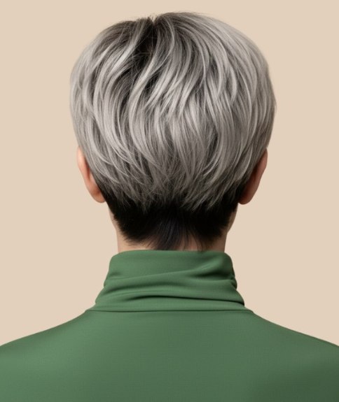 Cheveux courts dans une teinte grise moderne – Vue de dos