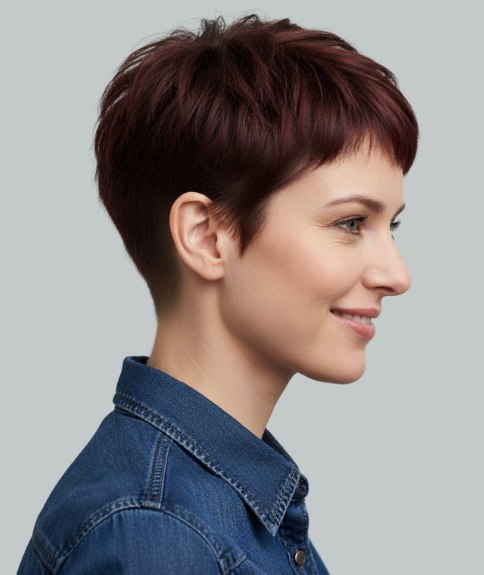 Coiffure courte empreinte de douceur et de f&eacute;minit&eacute; &ndash; Vue de profil