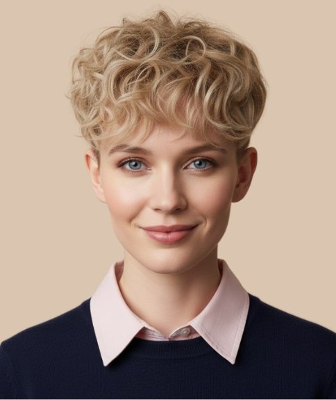 Coupe &agrave; la gar&ccedil;onne blonde et boucl&eacute;e