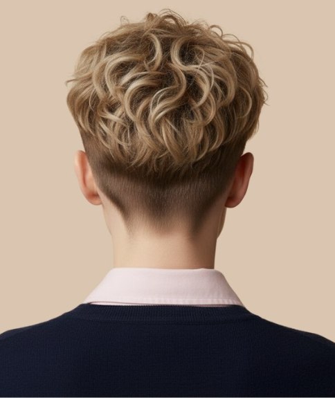 Coupe tr&egrave;s courte f&eacute;minine avec nuque tondue &ndash; Vue de dos