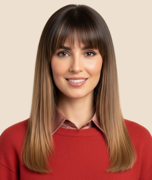 Cheveux longs lisses avec coloration ombr&eacute;e