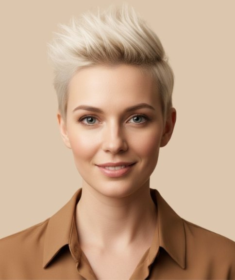 Coupe courte coiff&eacute;e vers le haut pour un effet piquant