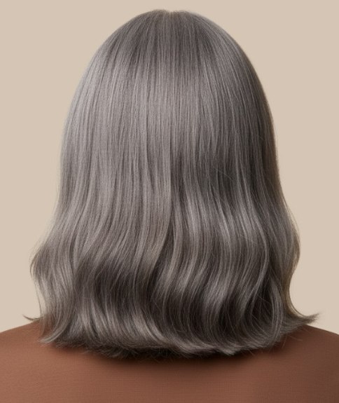 Cheveux longs gris argent &ndash; Vue de dos