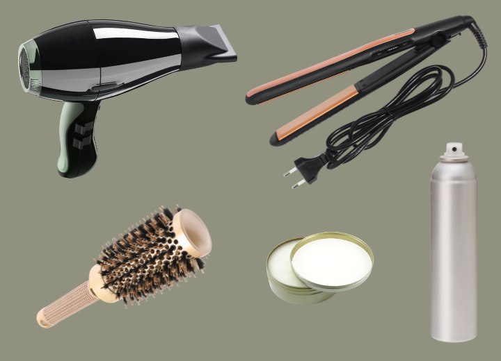 Styling tools and hair products for side bangs