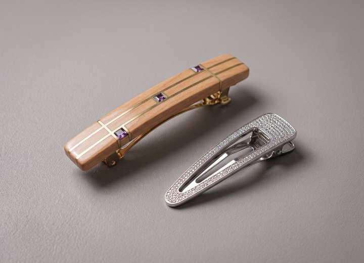 A barrette and a snap clip
