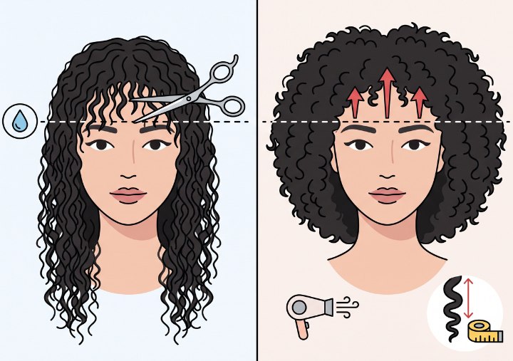 The shrinkage of bangs on curly hair