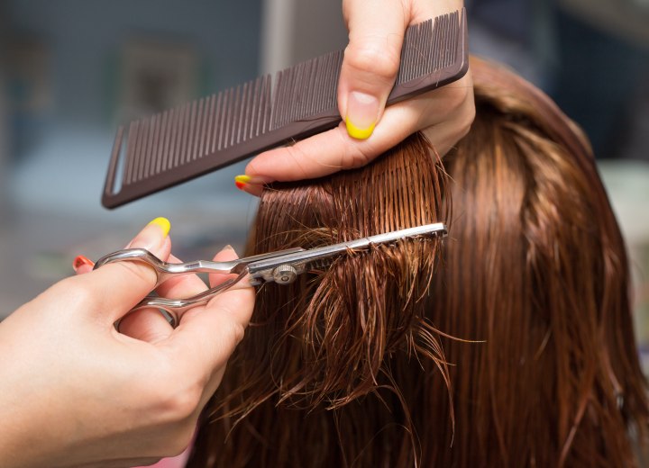 Cutting hair with thinning scissors