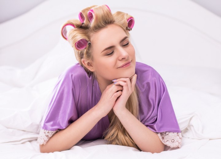 Hair with rollers for curl