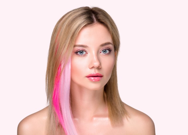 Blonde hair with pink streaks