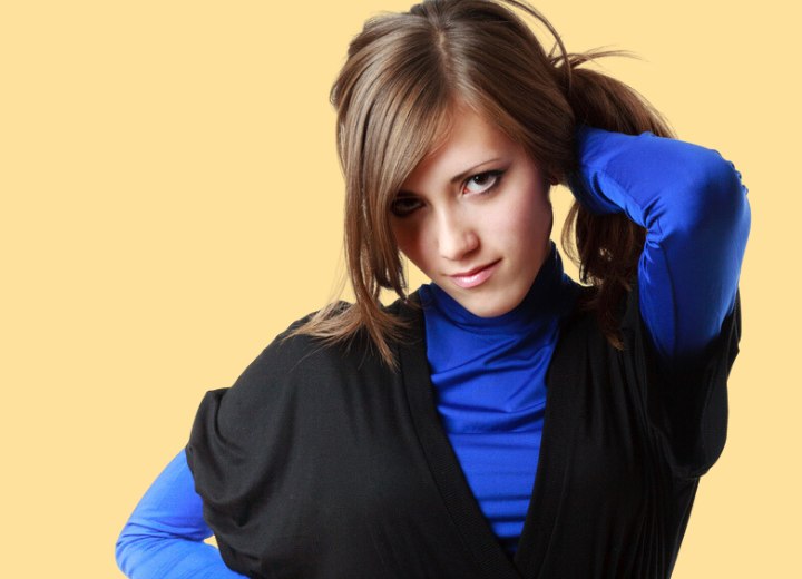 Young woman who looks ready to cut her hair short