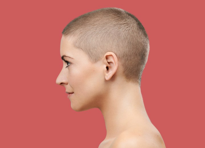Woman with a shaved head