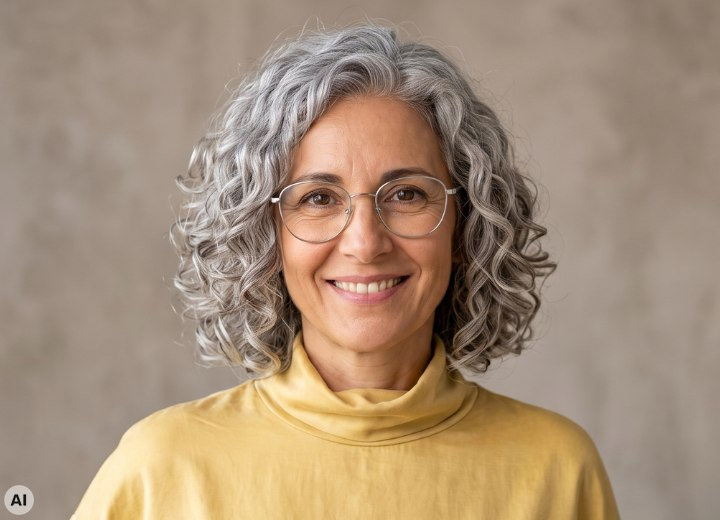 Woman with stylish gray hair