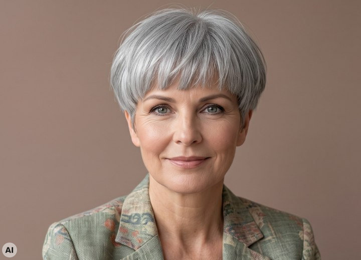 Woman with trendy, short gray hair