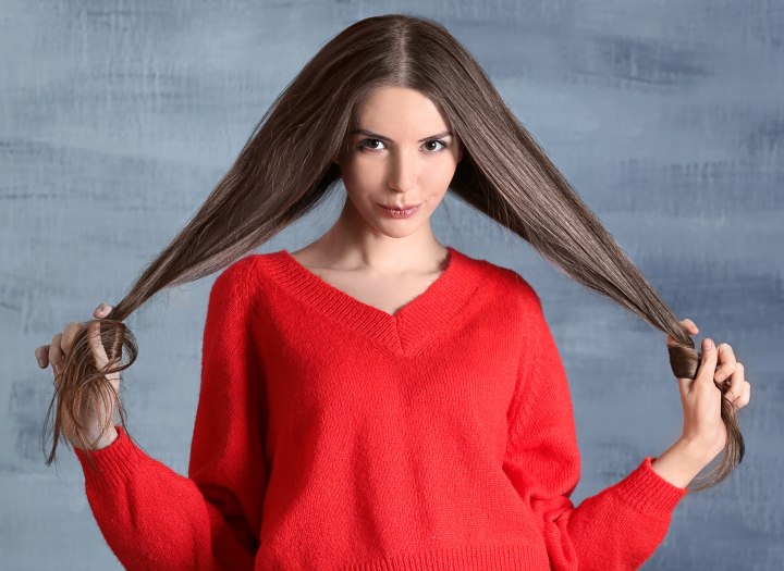 Woman with very long hair