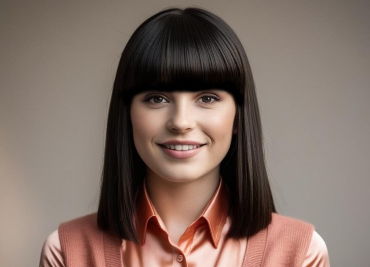 Hairstyle with bangs for a low forehead
