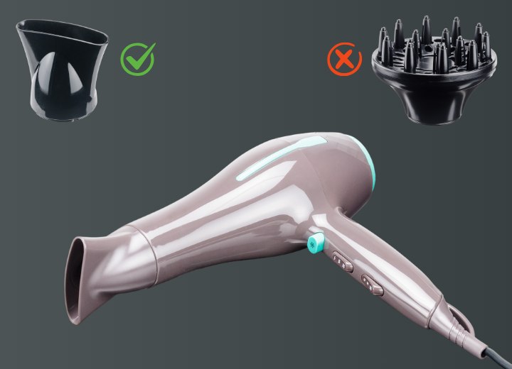 Blow dryer with a nozzle and diffuser attachment