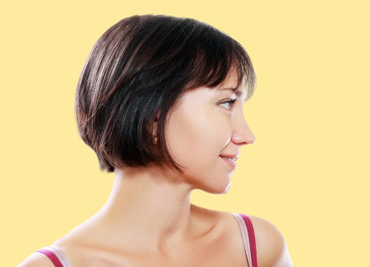 Hair cut in a short bob with layers