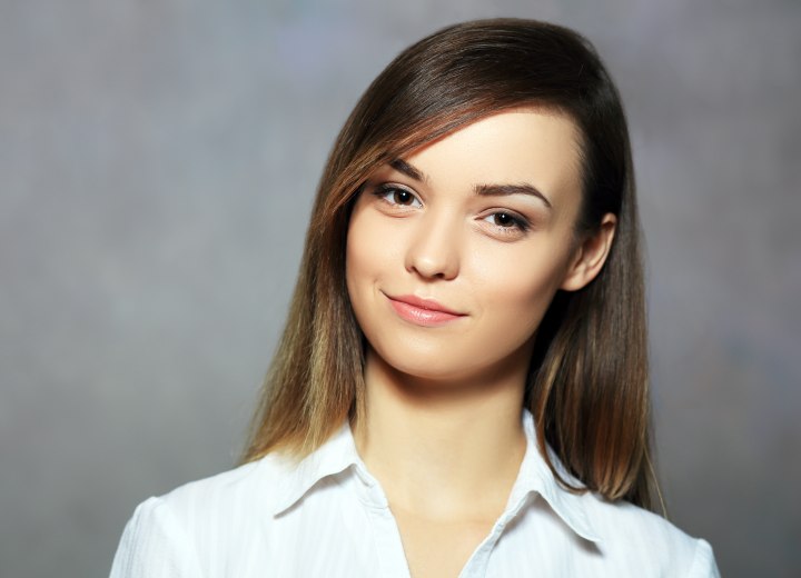 Long brown hair with highlights