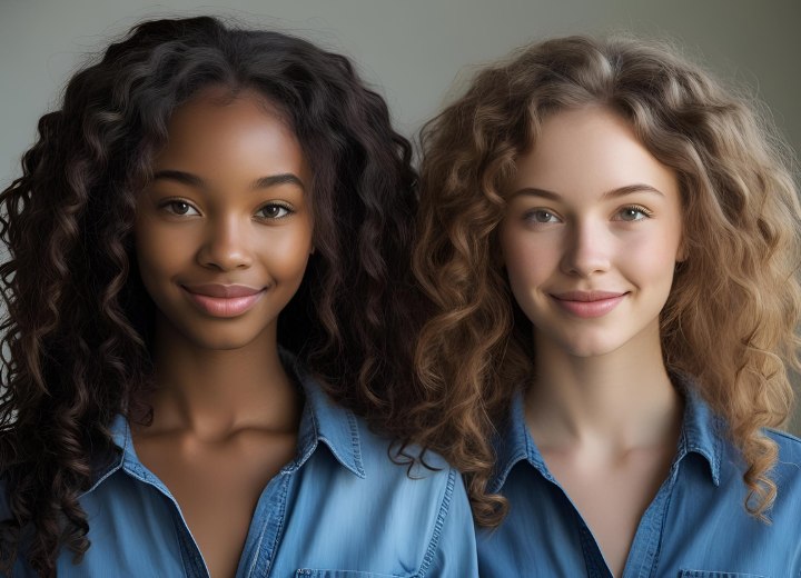Women with curly African hair and curly Caucasian hair