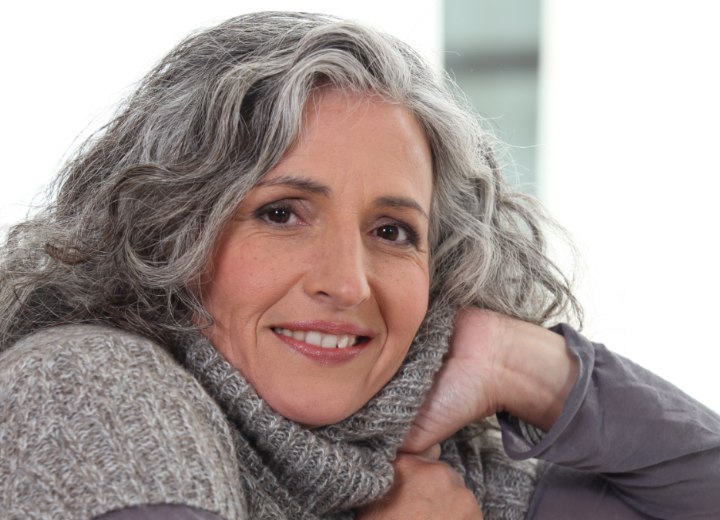 Woman with curly gray hair