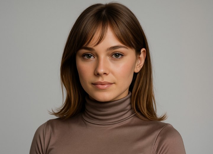 Long haircut with curved bangs