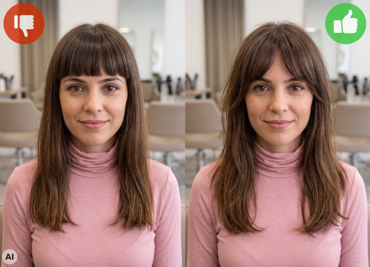 Flattering bangs for a low forehead