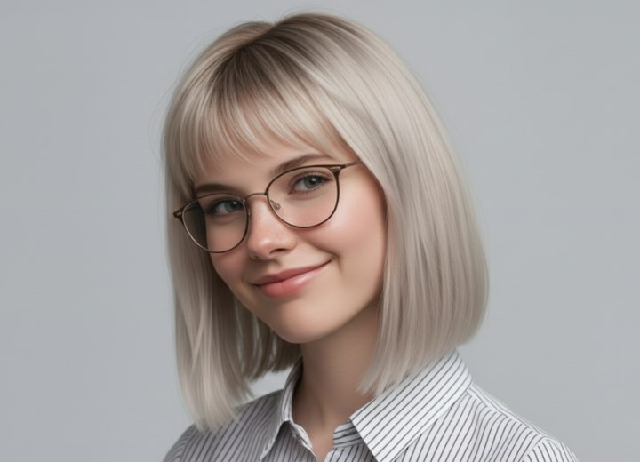 Long to short hair makeover for a woman wearing glasses - Bob