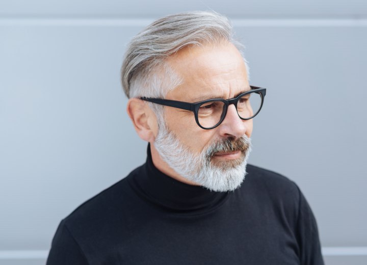 Gray beard and mustache