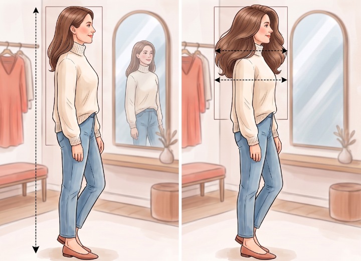 Hair volume and perceived height of a woman