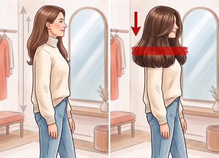 Heavy, long hair and perceived height of a woman
