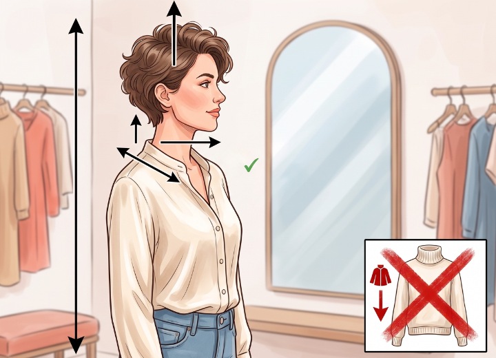 Short hair with volume and perceived height of a woman