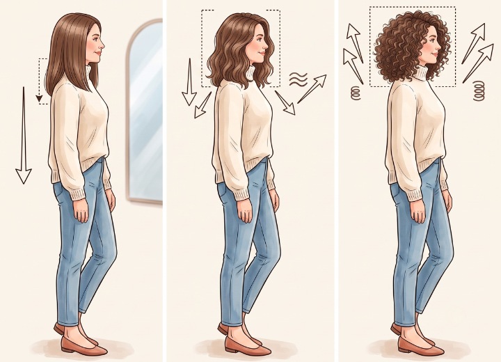 Straight, curly or wavy hair and perceived height of a woman
