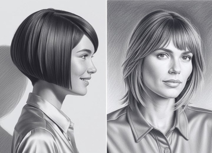 Examples of a haircut with hard layers and hair with soft layers