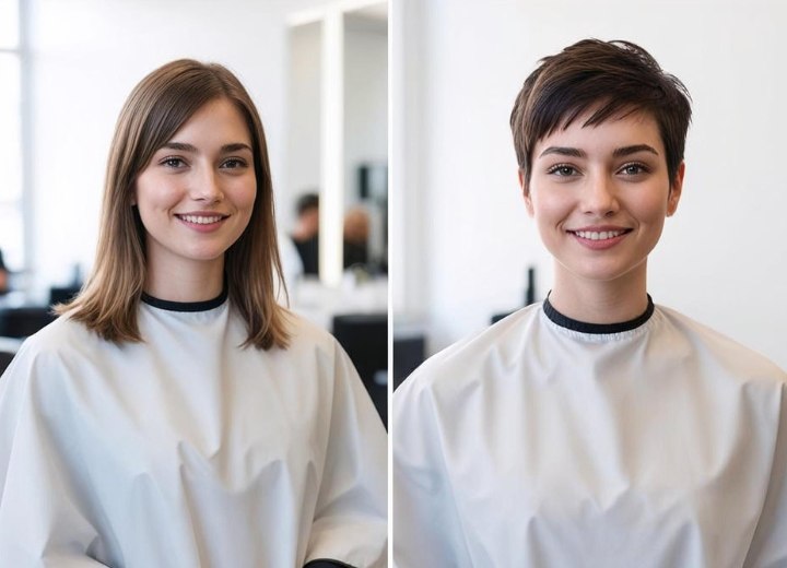 Long hair to pixie cut transformation