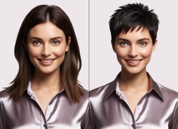Long hair to pixie cut transformation